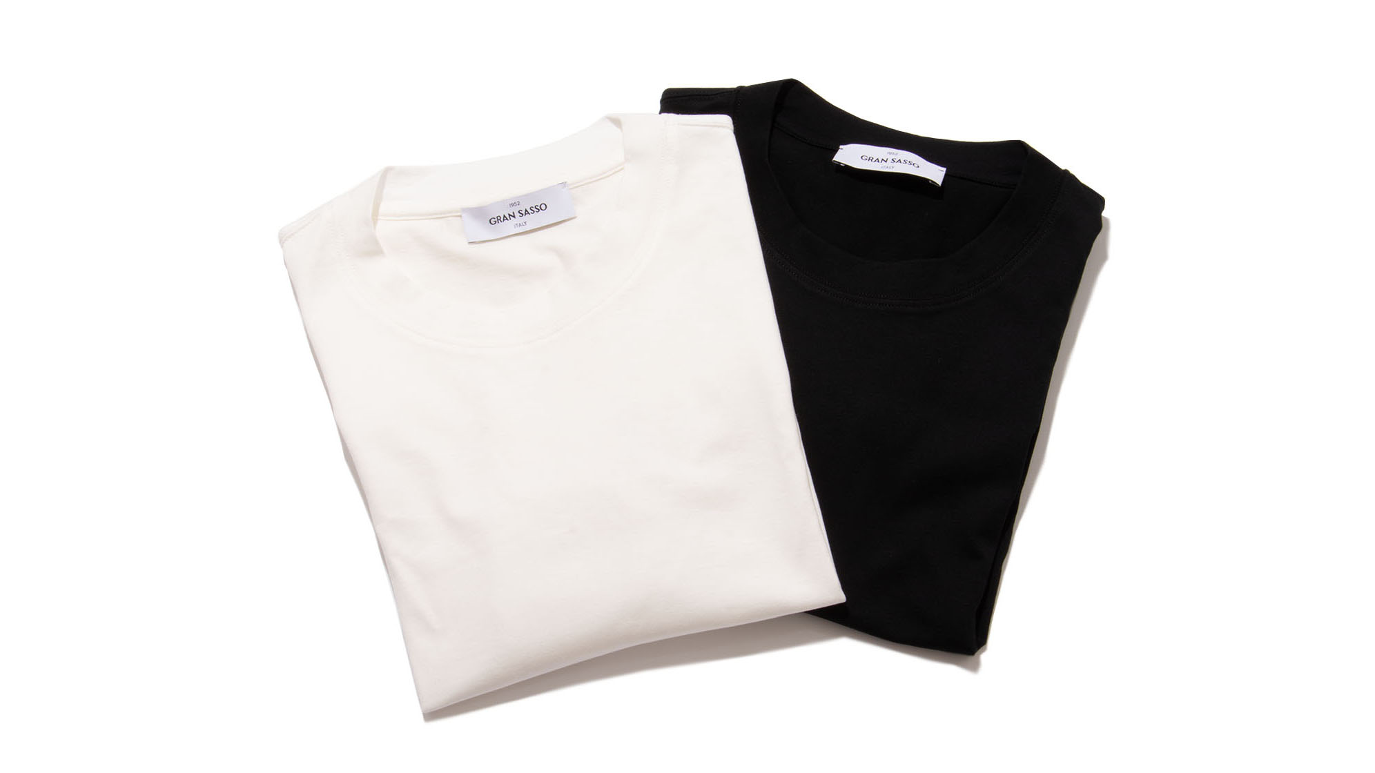 グランサッソ ホワイト ブラック コットン クルーネック Tシャツ 